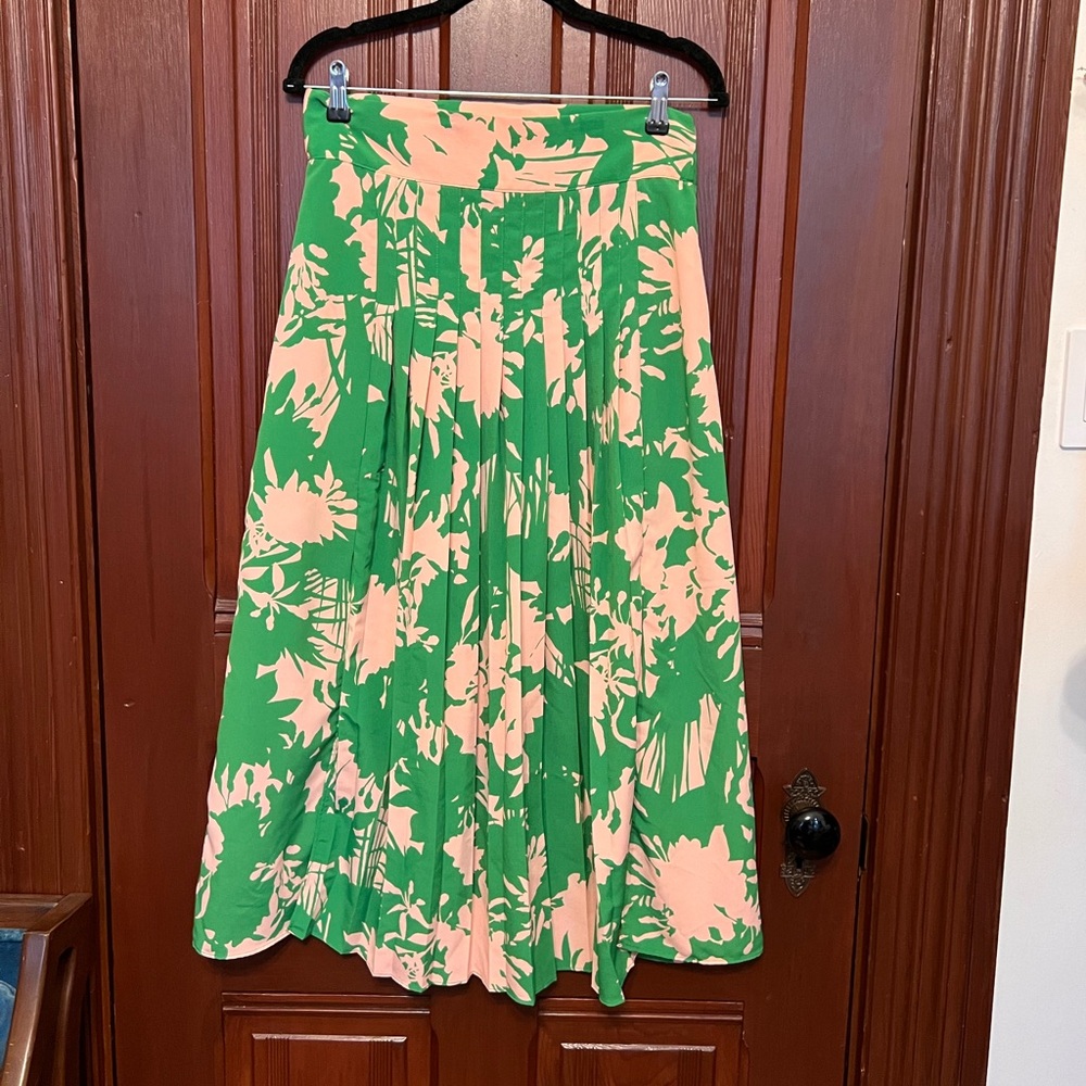 Topshop double slit pleated midi / maxi skirt Hawaiian tropical floral print